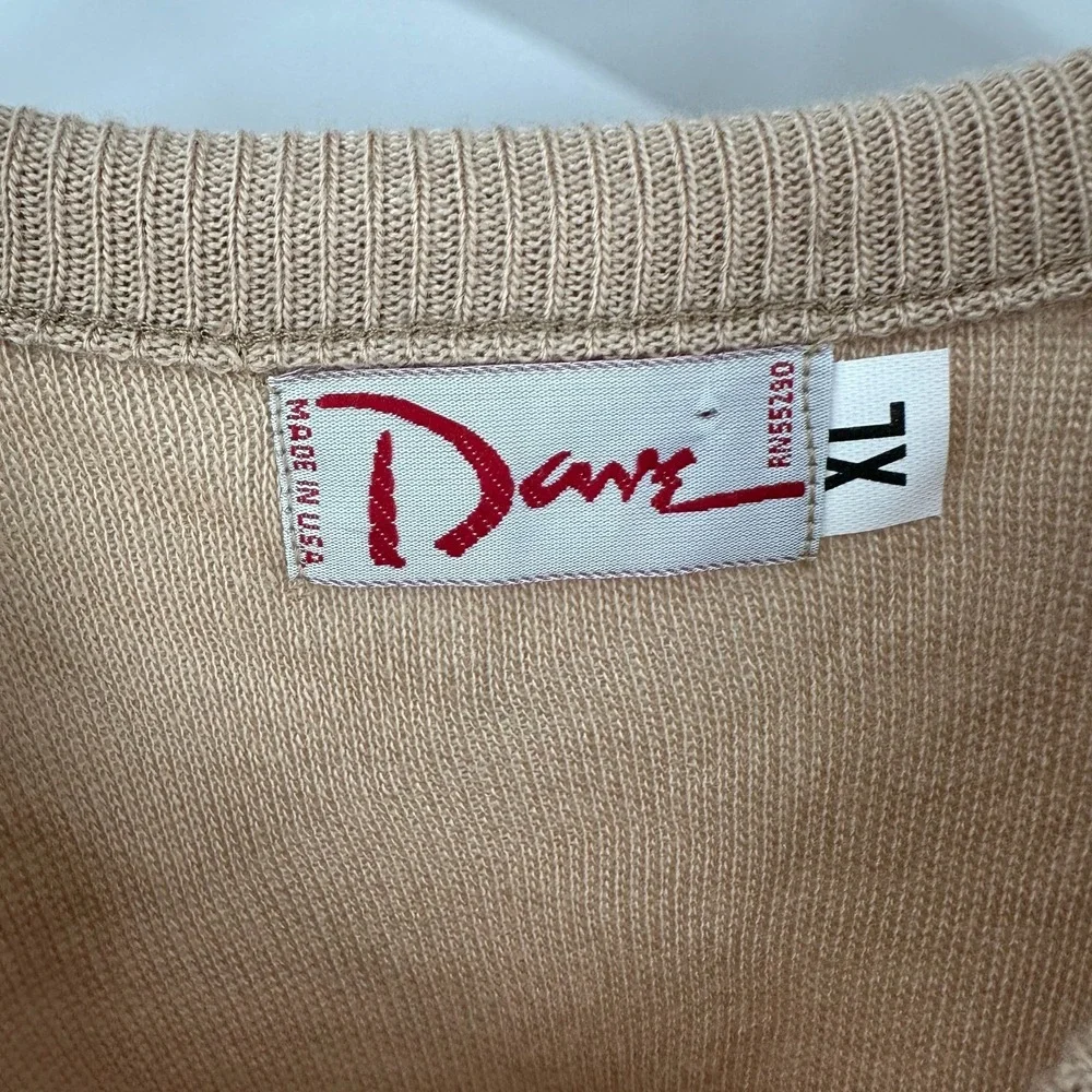 Vintage Dave Acrylic Modern V-Neck USA Made‎ Knit Pullover Sweater Beige Size XL